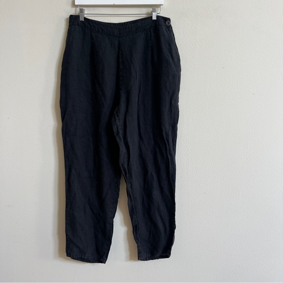 Flax Pants - Flax Black Linen Cropped Pants Lagenlook Large